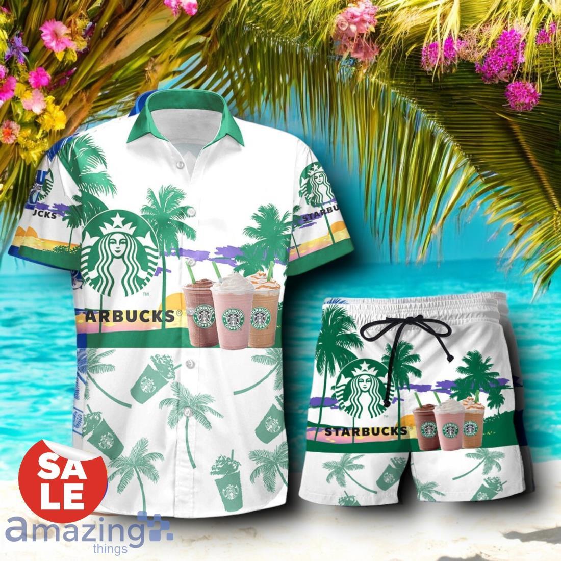Tropical Beach Palm Tree Coffee Hawaiian Shirt & Short image Tropical Beach Palm Tree Coffee Hawaiian Shirt & Short Product Photo 1