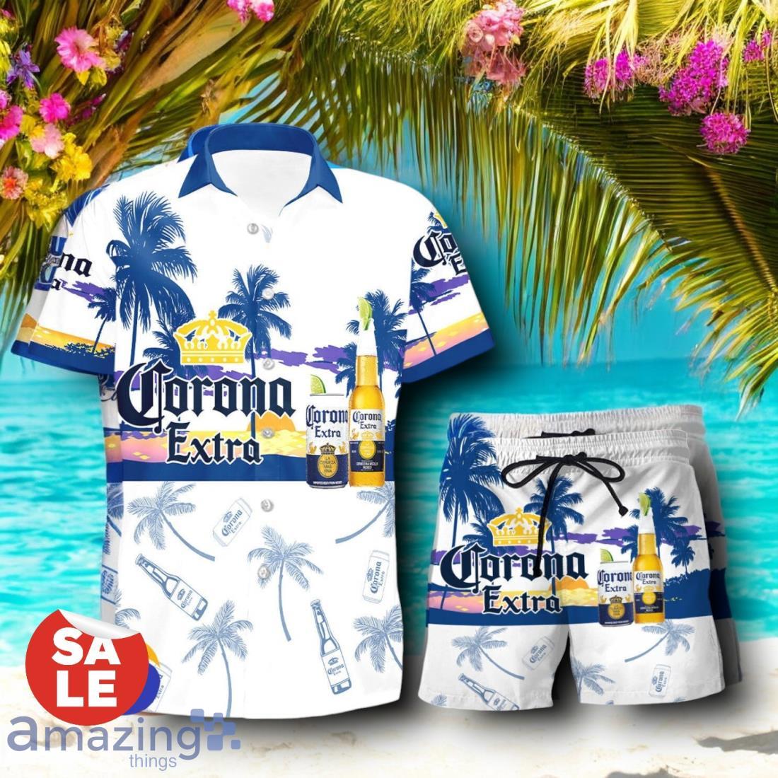 Tropical Beach Palm Tree Corona Extra Beer Hawaiian Shirt & Short image Tropical Beach Palm Tree Corona Extra Beer Hawaiian Shirt & Short Product Photo 1