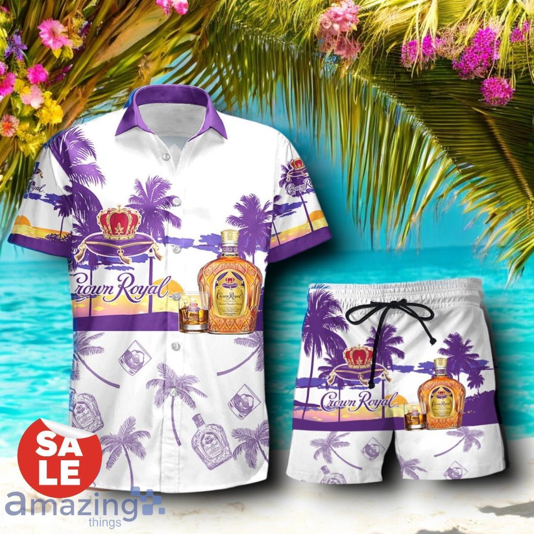 Tropical Beach Palm Tree Crown Royal Hawaiian Shirt & Short image Tropical Beach Palm Tree Crown Royal Hawaiian Shirt & Short Product Photo 1