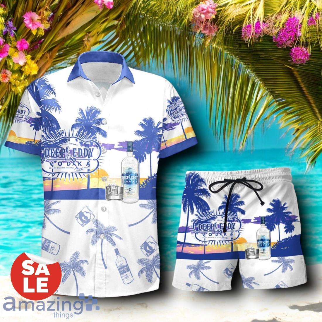 Tropical Beach Palm Tree Deep Eddy Vodka Hawaiian Shirt & Short image Tropical Beach Palm Tree Deep Eddy Vodka Hawaiian Shirt & Short Product Photo 1