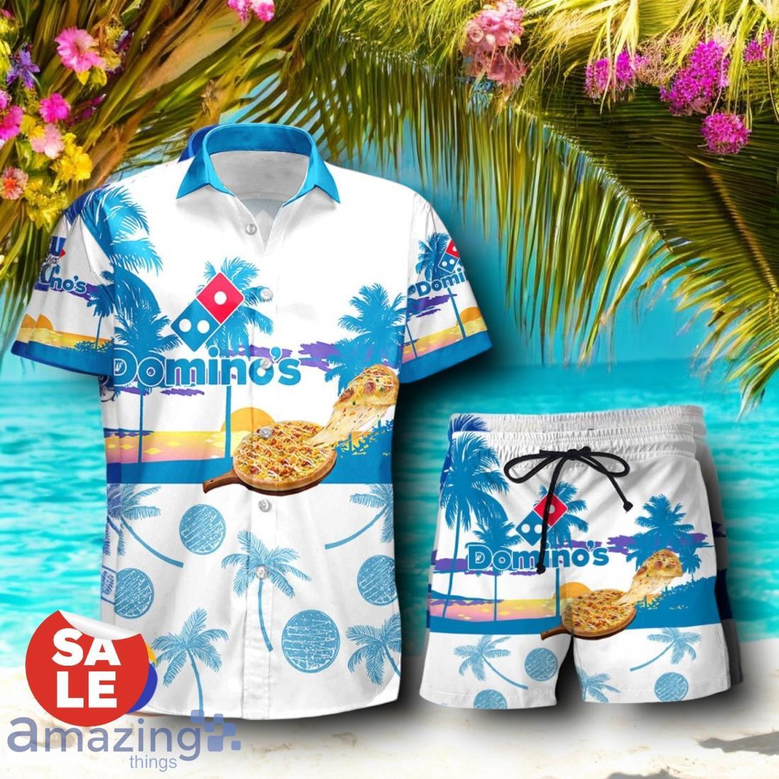 Tropical Beach Palm Tree Domino's Pizza Hawaiian Shirt & Short image Tropical Beach Palm Tree Domino's Pizza Hawaiian Shirt & Short