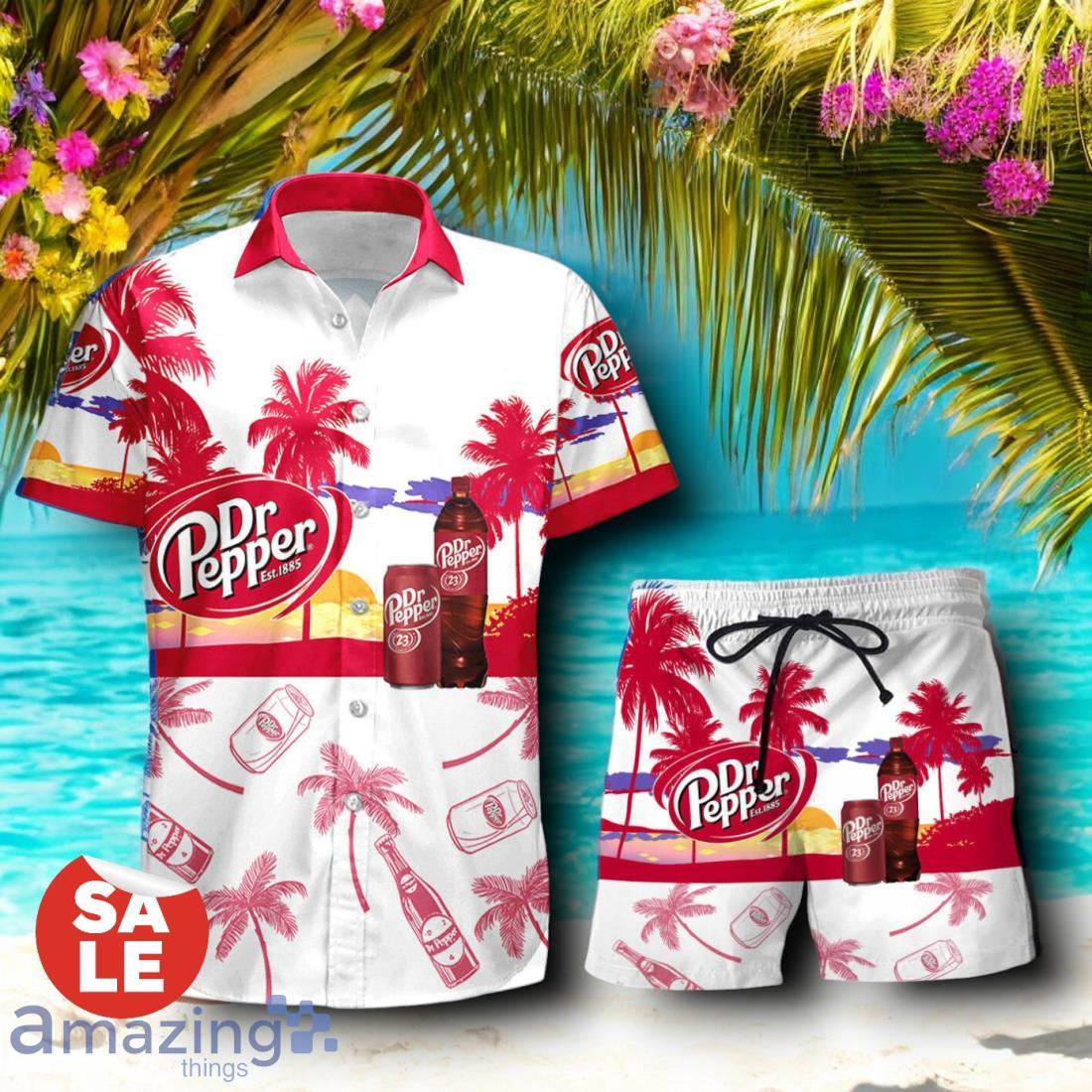 Tropical Beach Palm Tree Dr Peppers Hawaiian Shirt & Short image Tropical Beach Palm Tree Dr Peppers Hawaiian Shirt & Short Product Photo 1