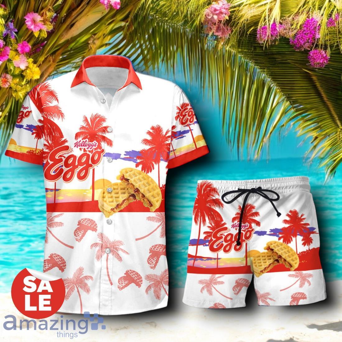 Tropical Beach Palm Tree Eggo Hawaiian Shirt & Short image Tropical Beach Palm Tree Eggo Hawaiian Shirt & Short Product Photo 1