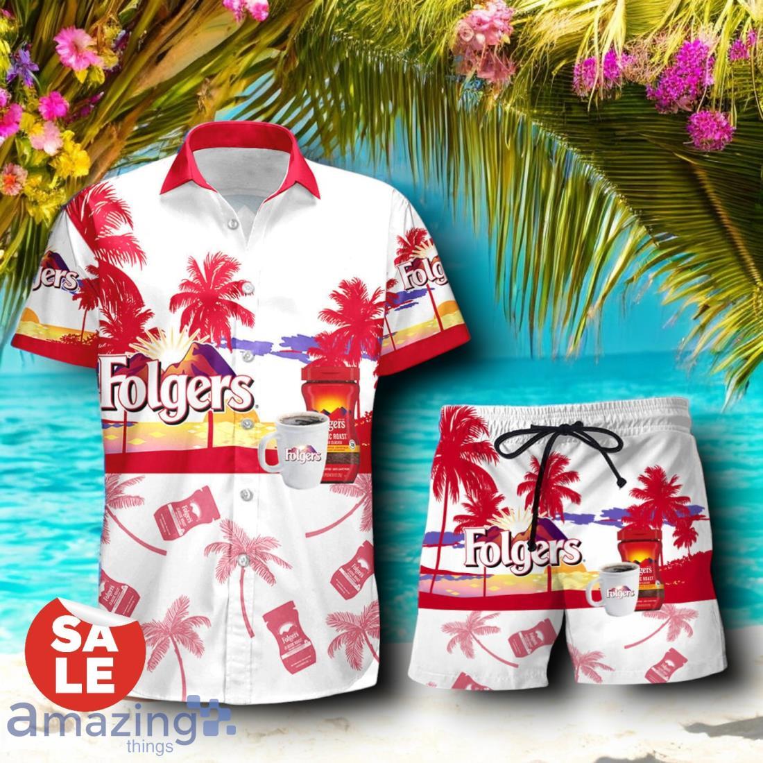 Tropical Beach Palm Tree Folgers Hawaiian Shirt & Short image Tropical Beach Palm Tree Folgers Hawaiian Shirt & Short Product Photo 1