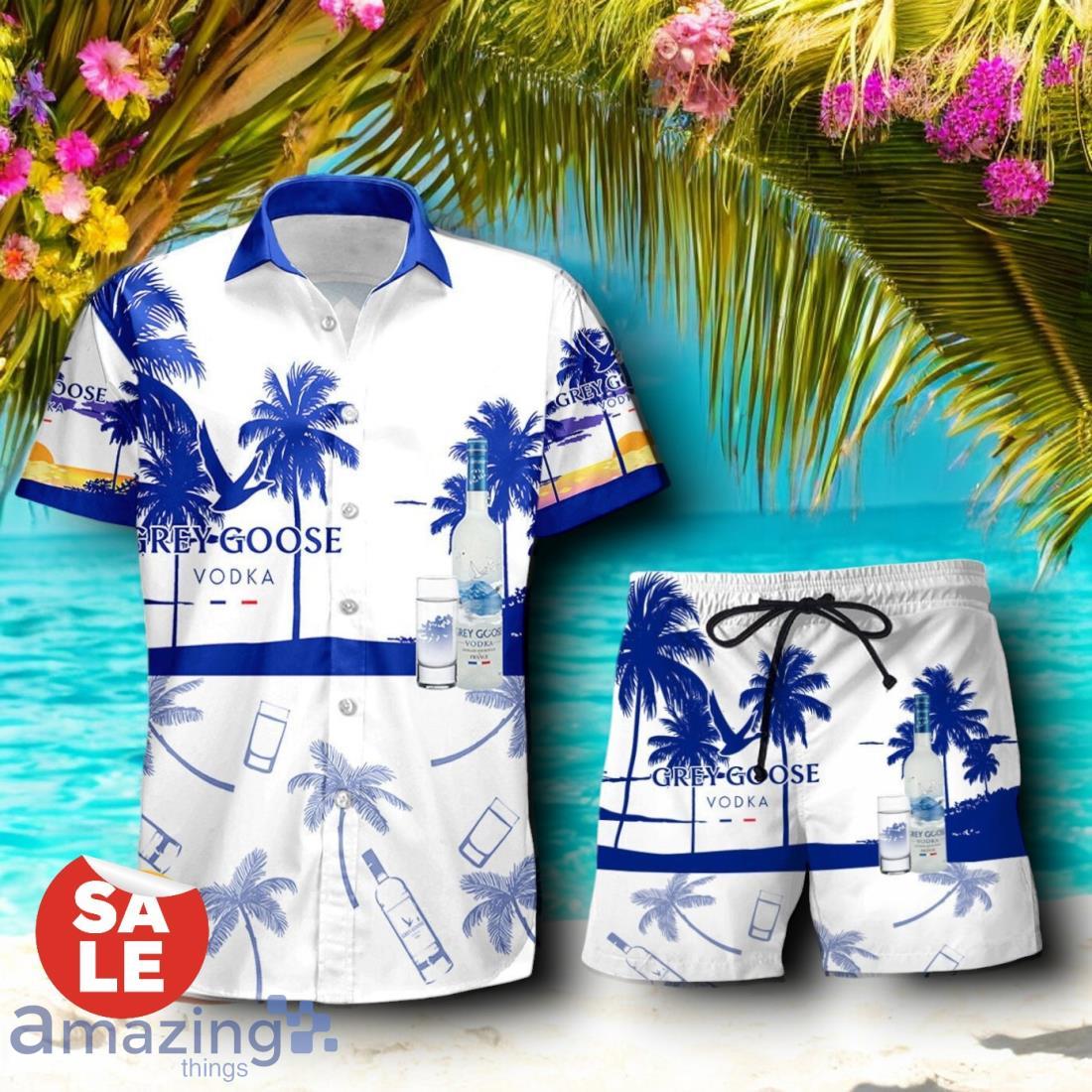 Tropical Beach Palm Tree Grey Goose Vodka Hawaiian Shirt & Short image Tropical Beach Palm Tree Grey Goose Vodka Hawaiian Shirt & Short Product Photo 1