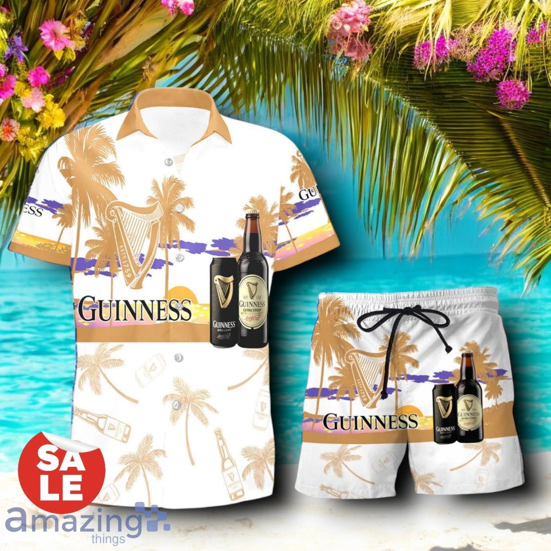 Tropical Beach Palm Tree Guinness Hawaiian Shirt & Short image Tropical Beach Palm Tree Guinness Hawaiian Shirt & Short Product Photo 1