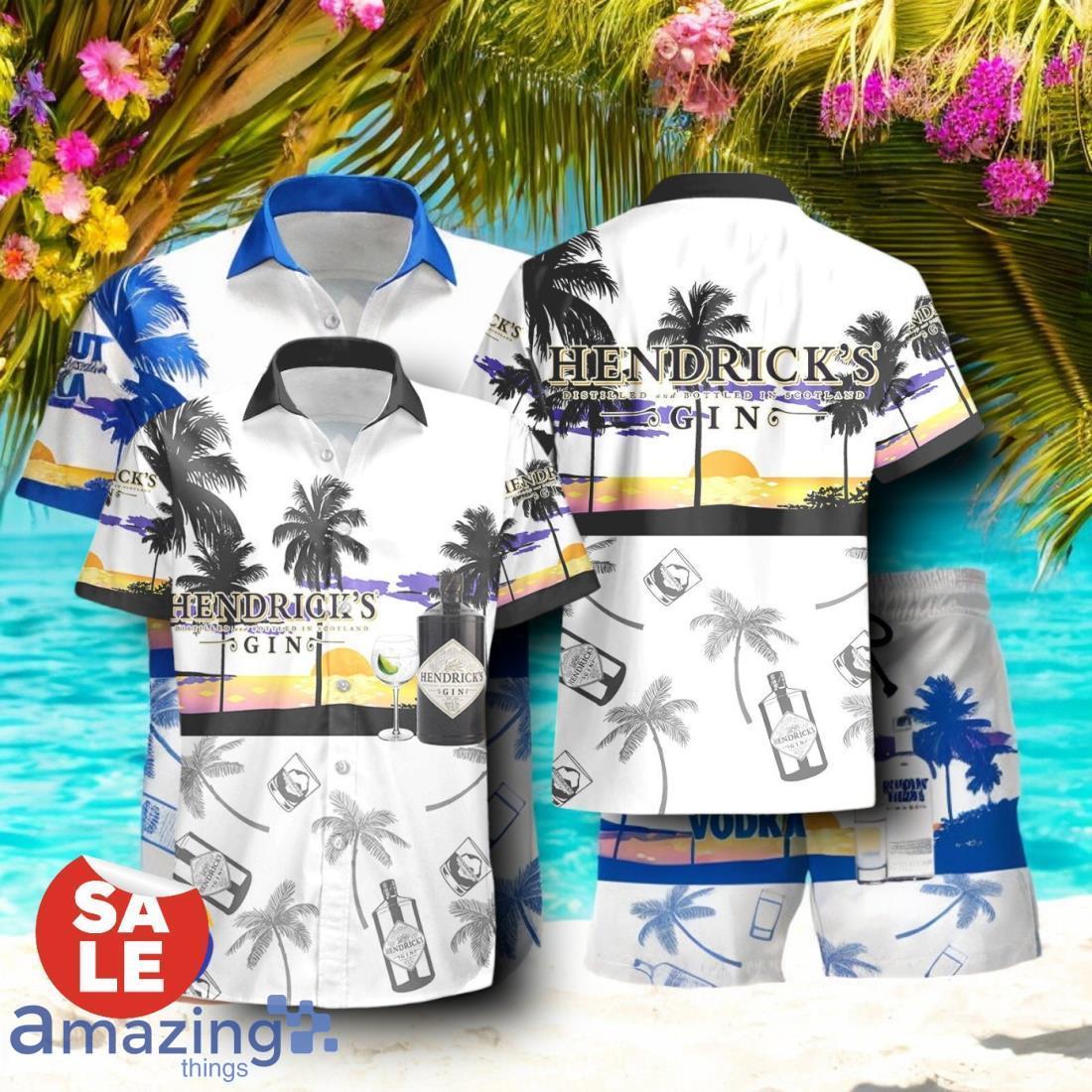 Tropical Beach Palm Tree Hendrick's Gin Hawaiian Shirt & Short image Tropical Beach Palm Tree Hendrick's Gin Hawaiian Shirt & Short