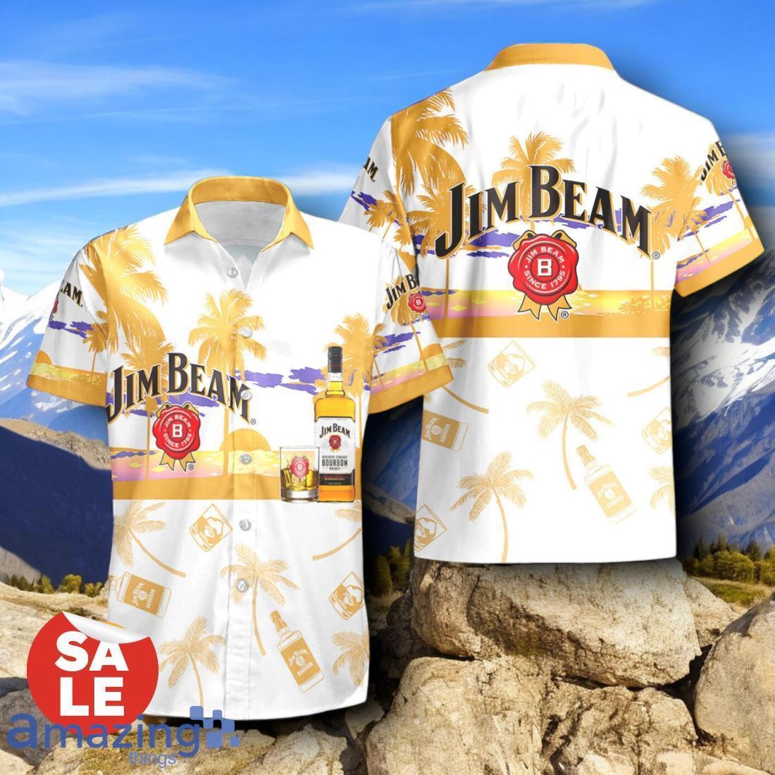Tropical Beach Palm Tree Jim Beam Hawaiian Shirt & Short image Tropical Beach Palm Tree Jim Beam Hawaiian Shirt & Short Product Photo 2