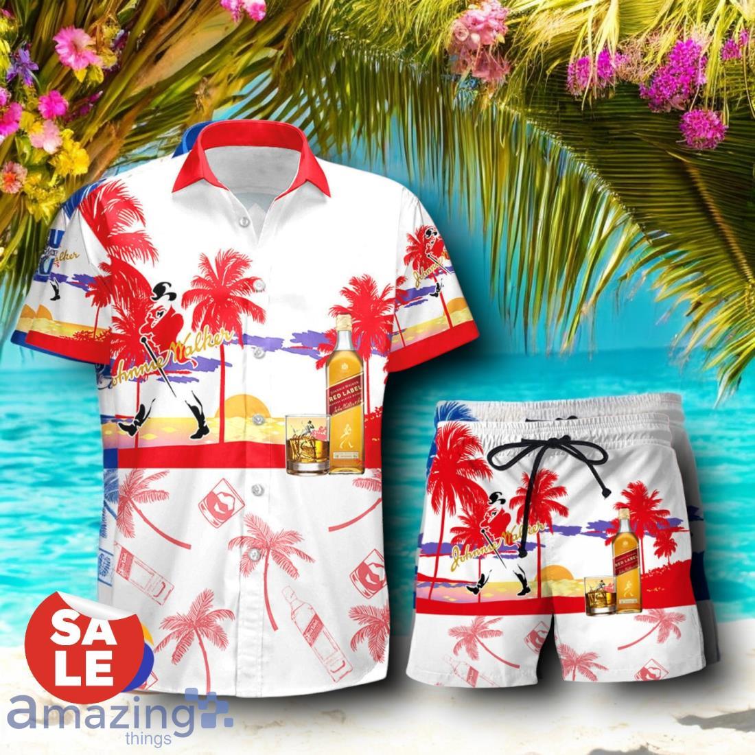 Tropical Beach Palm Tree Johnnie Walker Hawaiian Shirt & Short image Tropical Beach Palm Tree Johnnie Walker Hawaiian Shirt & Short Product Photo 1