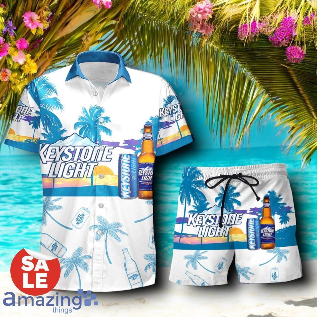 Tropical Beach Palm Tree Keystone Light Hawaiian Shirt & Short image Tropical Beach Palm Tree Keystone Light Hawaiian Shirt & Short Product Photo 1