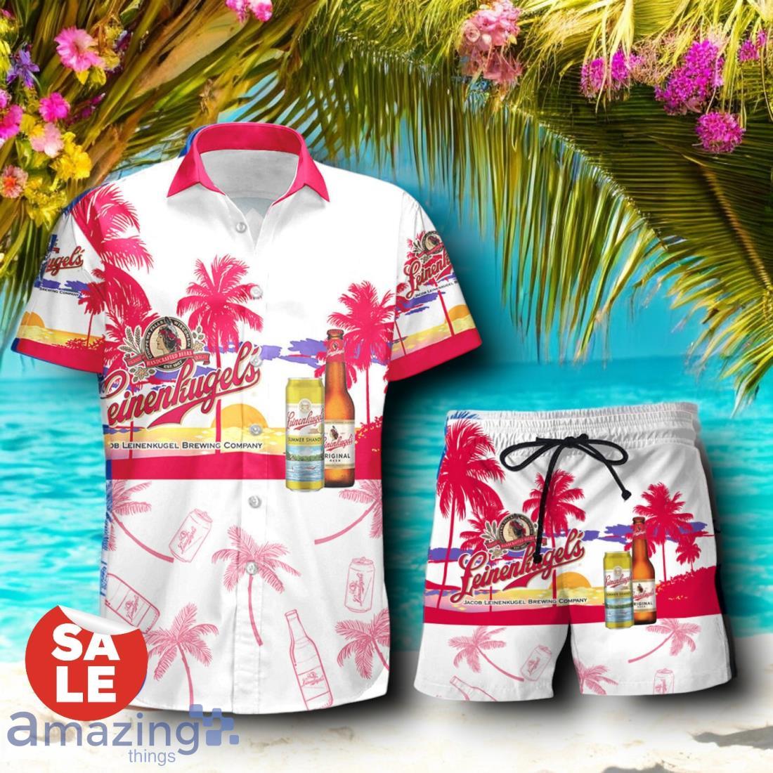 Tropical Beach Palm Tree Leinenkugel's Hawaiian Shirt & Short image Tropical Beach Palm Tree Leinenkugel's Hawaiian Shirt & Short