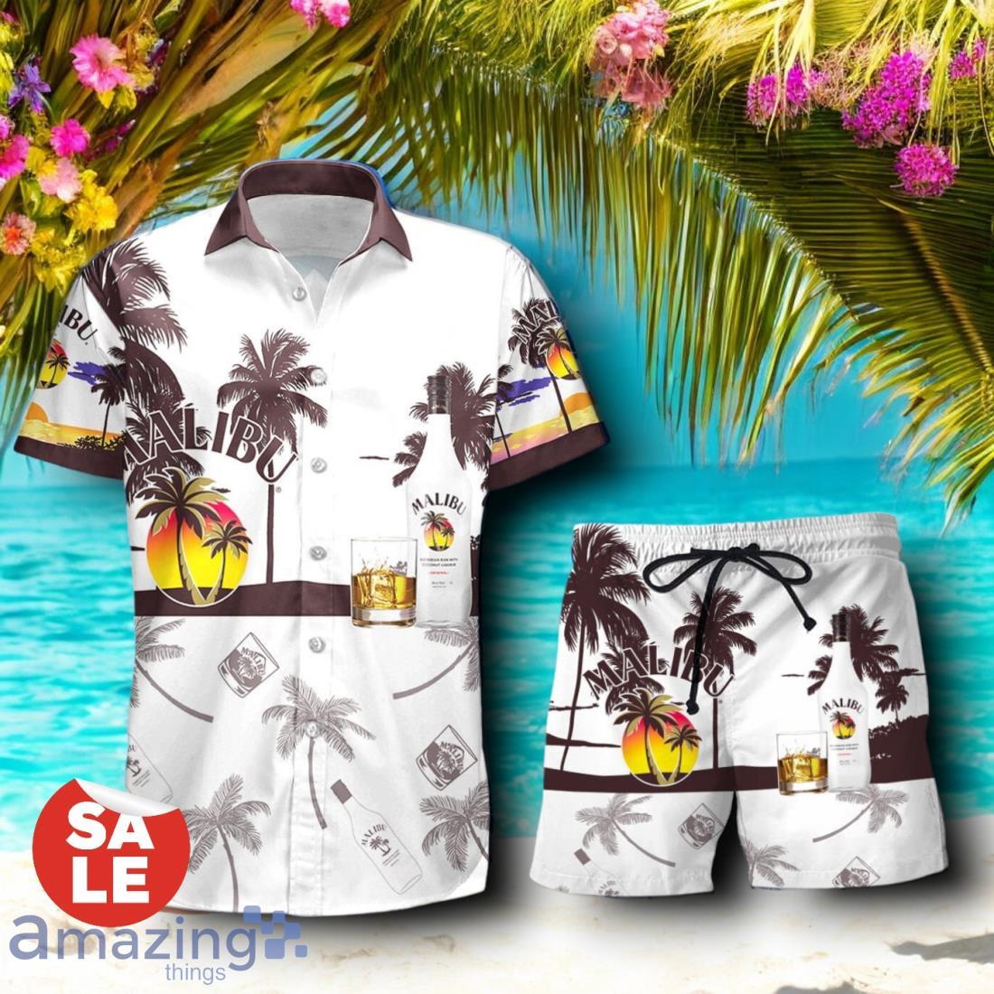 Tropical Beach Palm Tree Malibu Rum Hawaiian Shirt & Short image Tropical Beach Palm Tree Malibu Rum Hawaiian Shirt & Short Product Photo 1