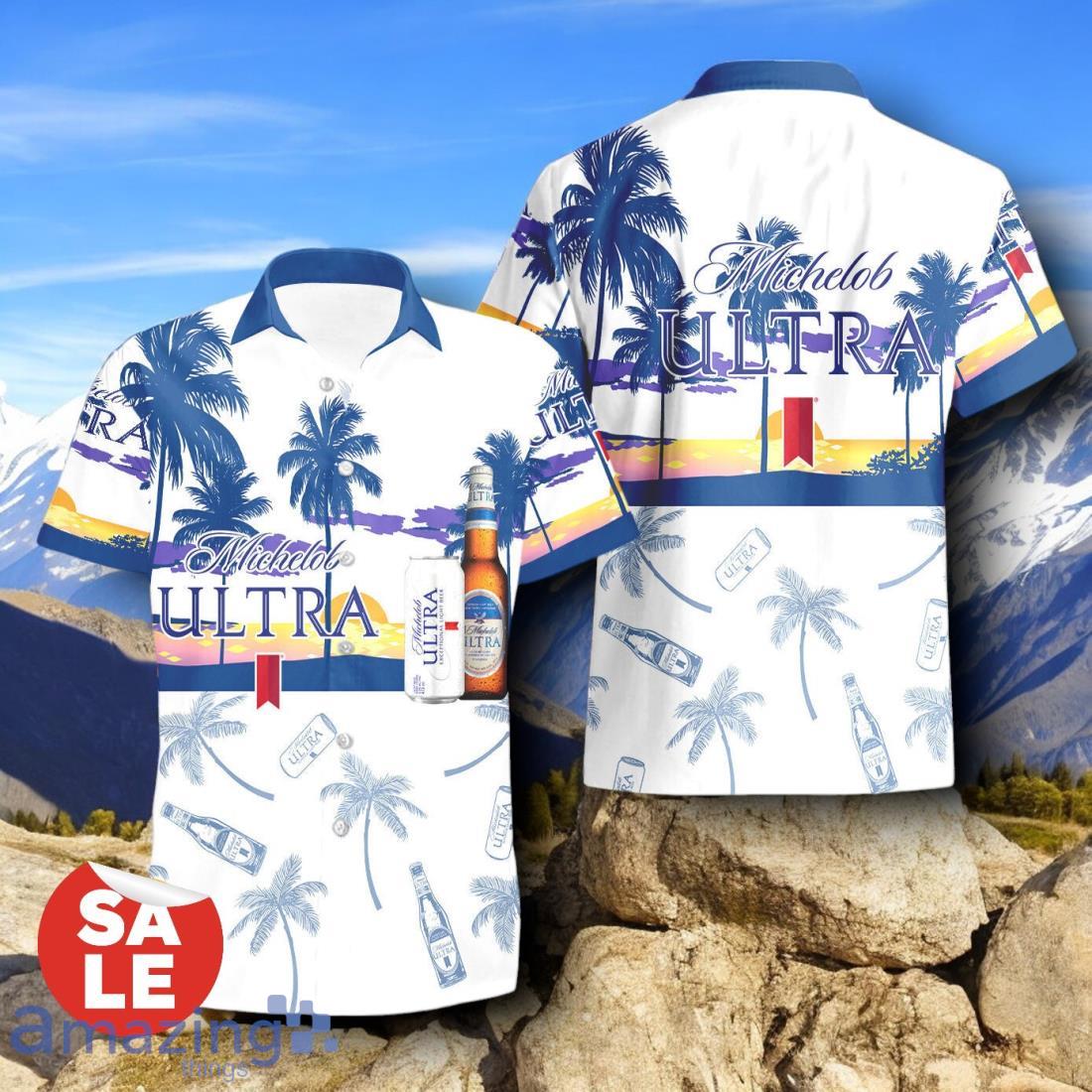 Tropical Beach Palm Tree Michelob Ultra Hawaiian Shirt & Short image Tropical Beach Palm Tree Michelob Ultra Hawaiian Shirt & Short Product Photo 2