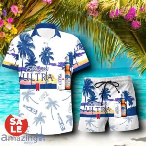 Tropical Beach Palm Tree Michelob Ultra Hawaiian Shirt & Short Product Photo 1