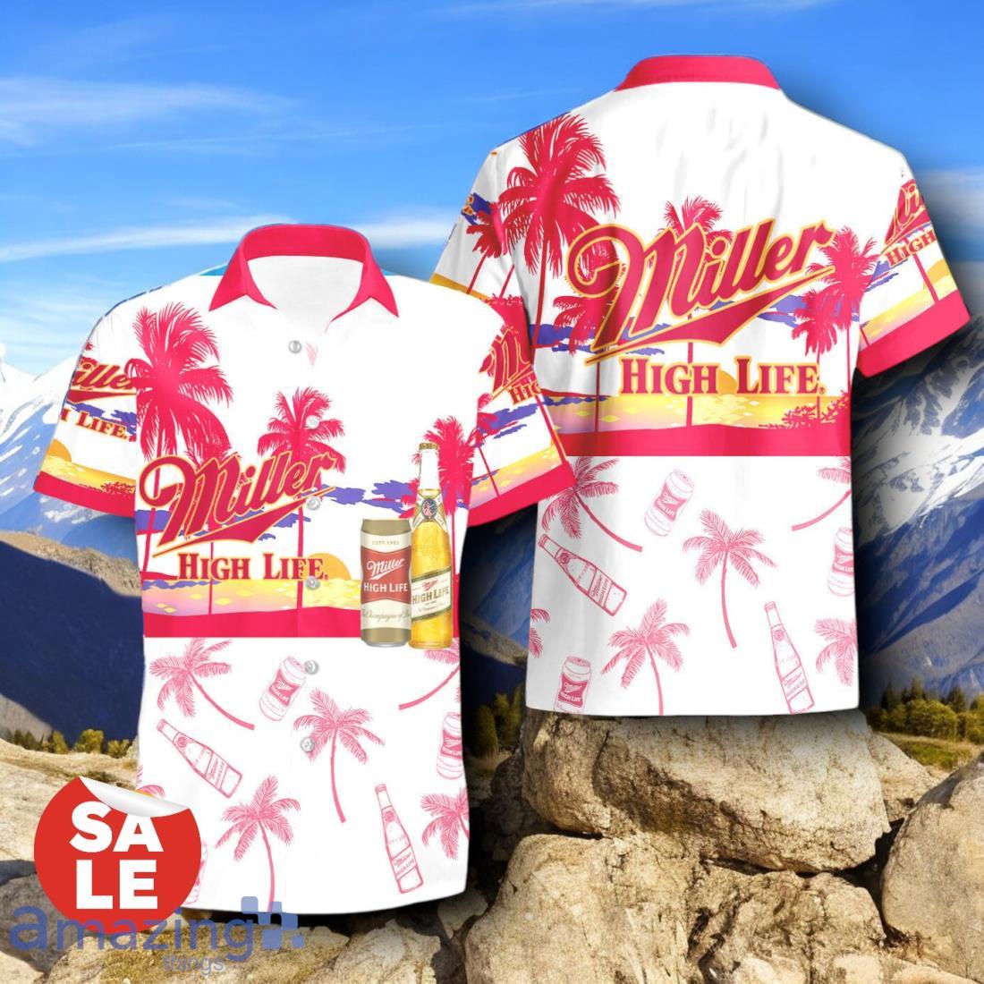 Tropical Beach Palm Tree Miller High Life Hawaiian Shirt & Short image Tropical Beach Palm Tree Miller High Life Hawaiian Shirt & Short Product Photo 2