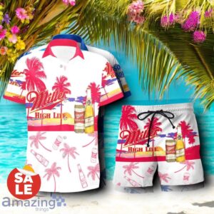 Tropical Beach Palm Tree Miller High Life Hawaiian Shirt & Short Product Photo 1