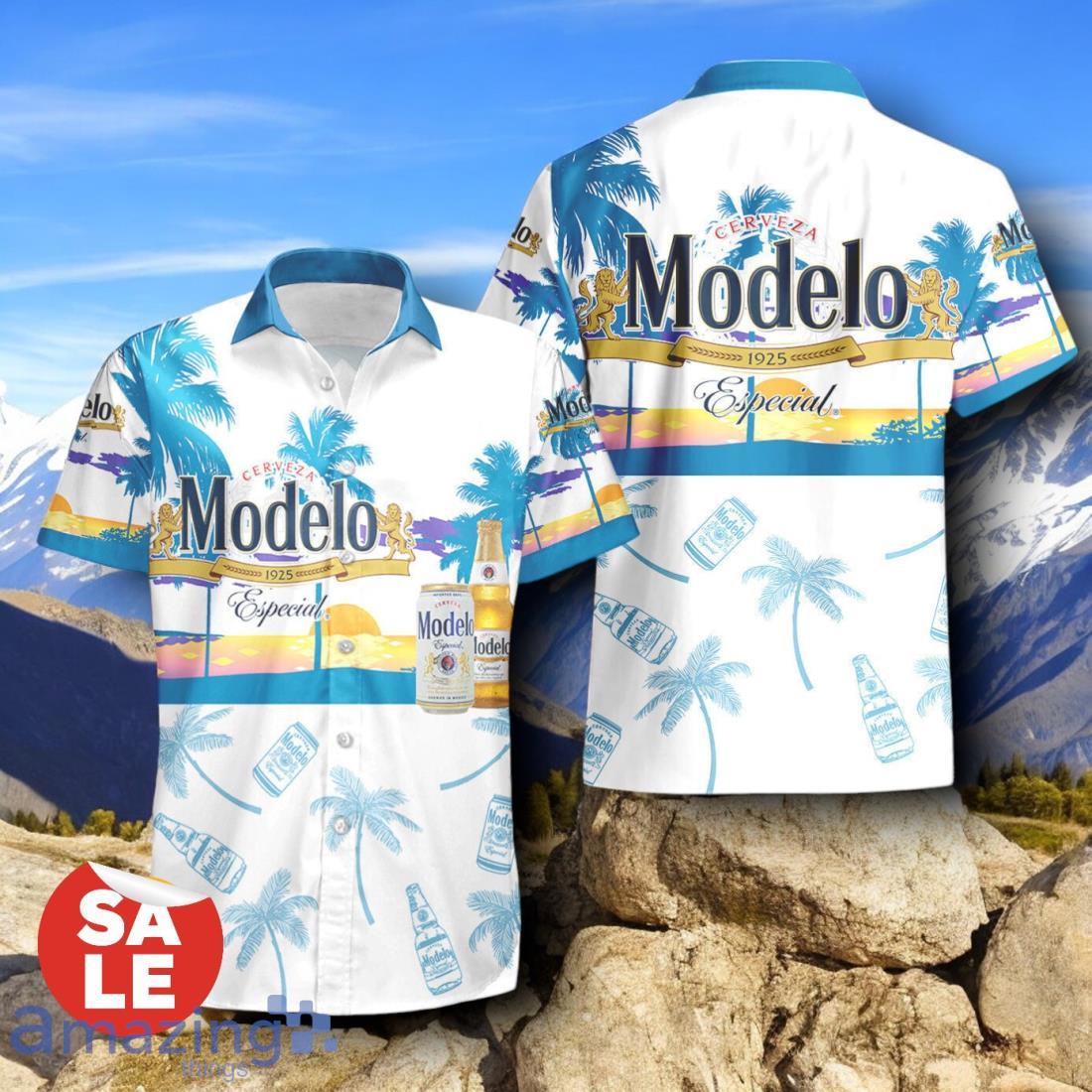 Tropical Beach Palm Tree Modelo Beer Hawaiian Shirt & Short image Tropical Beach Palm Tree Modelo Beer Hawaiian Shirt & Short Product Photo 2
