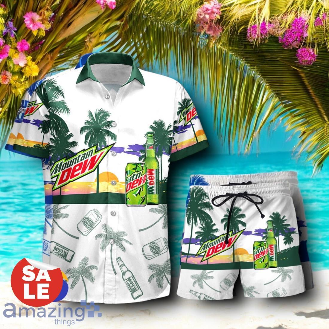 Tropical Beach Palm Tree Mountain Dew Hawaiian Shirt & Short image Tropical Beach Palm Tree Mountain Dew Hawaiian Shirt & Short Product Photo 1