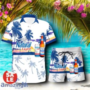 Tropical Beach Palm Tree Natural Light Beer Hawaiian Shirt & Short Product Photo 1