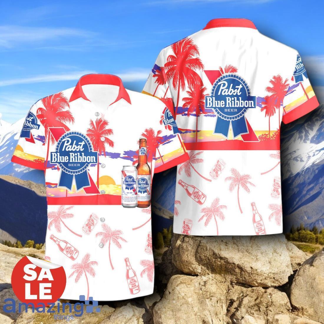 Tropical Beach Palm Tree Pabst Blue Ribbon Hawaiian Shirt & Short image Tropical Beach Palm Tree Pabst Blue Ribbon Hawaiian Shirt & Short Product Photo 2