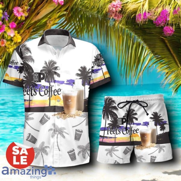 Tropical Beach Palm Tree Peet's Coffee Hawaiian Shirt & Short Product Photo 1