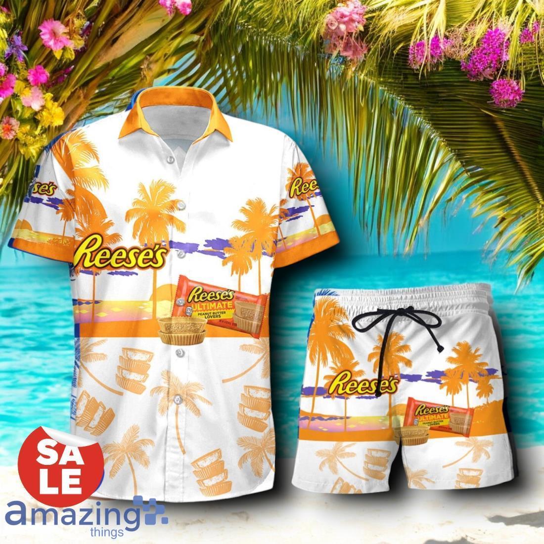 Tropical Beach Palm Tree Reese's Hawaiian Shirt & Short image Tropical Beach Palm Tree Reese's Hawaiian Shirt & Short