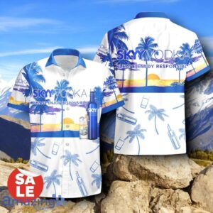 Tropical Beach Palm Tree SKYY Vodka Hawaiian Shirt & Short Product Photo 2