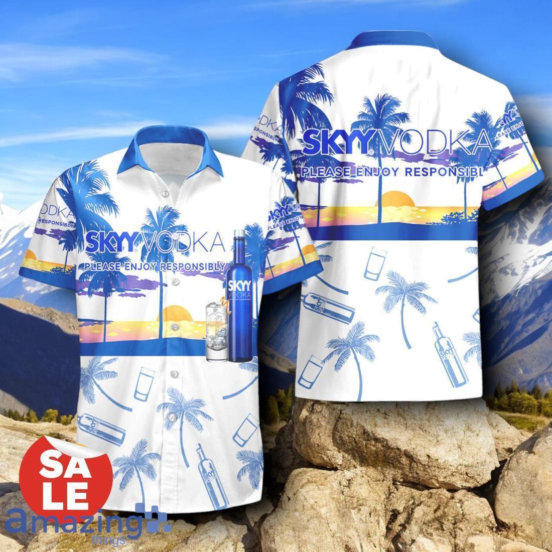 Tropical Beach Palm Tree SKYY Vodka Hawaiian Shirt & Short image Tropical Beach Palm Tree SKYY Vodka Hawaiian Shirt & Short Product Photo 2