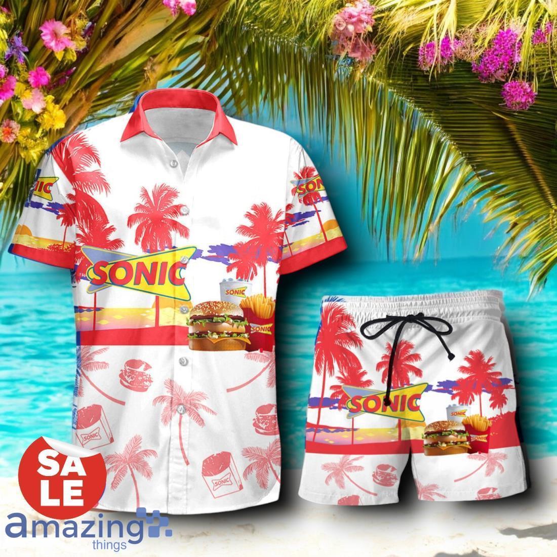 Tropical Beach Palm Tree Sonic Drive In Hawaiian Shirt & Short image Tropical Beach Palm Tree Sonic Drive-In Hawaiian Shirt & Short Product Photo 1