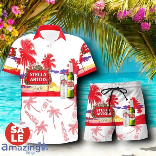 Tropical Beach Palm Tree Stella Artois Hawaiian Shirt & Short Product Photo 1