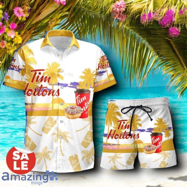 Tropical Beach Palm Tree Tim Hortons Hawaiian Shirt & Short Product Photo 1