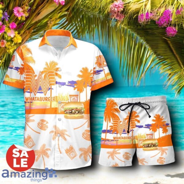 Tropical Beach Palm Tree Whataburger Hawaiian Shirt & Short Product Photo 1