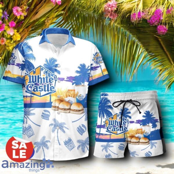 Tropical Beach Palm Tree White Castle Hawaiian Shirt & Short Product Photo 1