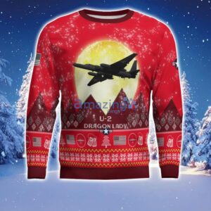 U-2 Dragon Lady U2 Aircraft Moonlight Red Color Ugly Christmas Sweater Christmas Gift Product Photo 2