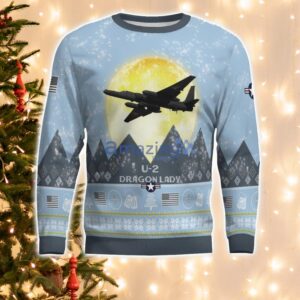U-2 Dragon Lady U2 Light Blue Aircraft Moonlight 3D Ugly Christmas Sweater Christmas Gift Product Photo 2