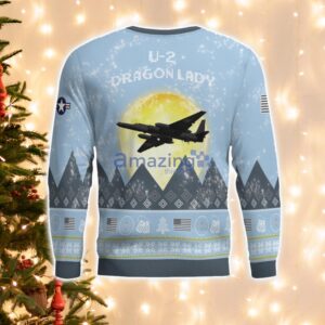 U-2 Dragon Lady U2 Light Blue Aircraft Moonlight 3D Ugly Christmas Sweater Christmas Gift Product Photo 3