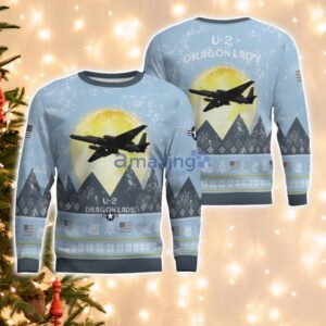 U-2 Dragon Lady U2 Light Blue Aircraft Moonlight 3D Ugly Christmas Sweater Christmas Gift Product Photo 1