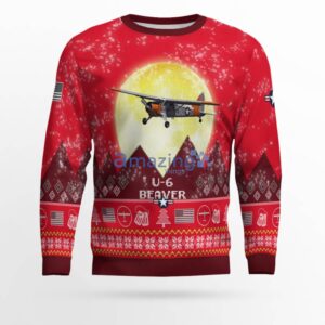 U 6 Beaver (DHC 2 Beaver) U6 DHC2 Aircraft Moonlight Red Color Ugly Christmas Sweater Christmas Gift image U-6 Beaver (DHC-2 Beaver) U6 DHC2 Aircraft Moonlight Red Color Ugly Christmas Sweater Christmas Gift Product Photo 2