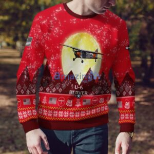U 6 Beaver (DHC 2 Beaver) U6 DHC2 Aircraft Moonlight Red Color Ugly Christmas Sweater Christmas Gift image U-6 Beaver (DHC-2 Beaver) U6 DHC2 Aircraft Moonlight Red Color Ugly Christmas Sweater Christmas Gift Product Photo 4