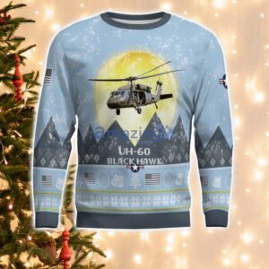 UH-60 Black Hawk UH60 Light Blue Aircraft Moonlight 3D Ugly Christmas Sweater Christmas Gift Product Photo 2