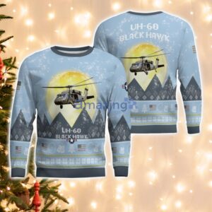 UH-60 Black Hawk UH60 Light Blue Aircraft Moonlight 3D Ugly Christmas Sweater Christmas Gift Product Photo 1