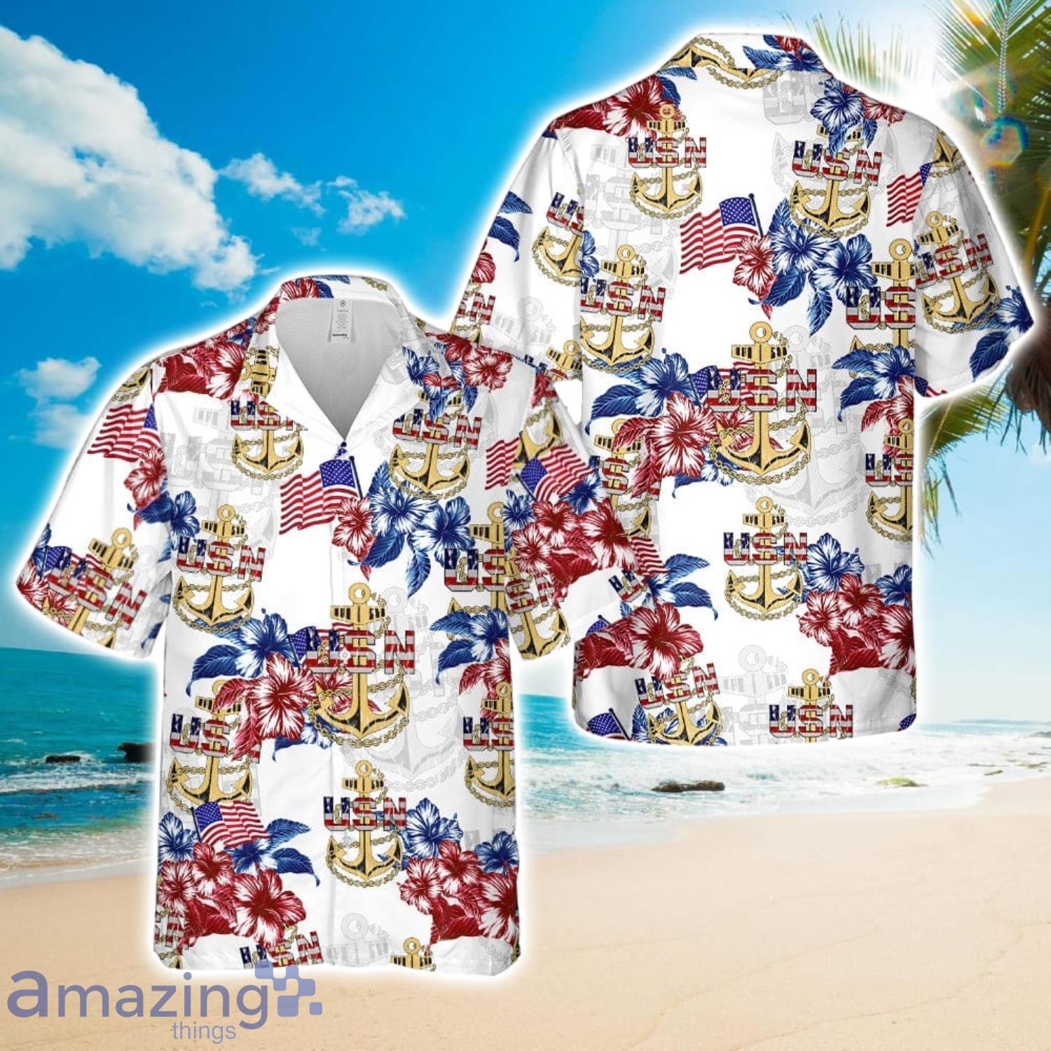 US Navy Anchor Flag Beach Gift Hawaiian Shirt image US Navy Anchor Flag Beach Gift Hawaiian Shirt Product Photo 1