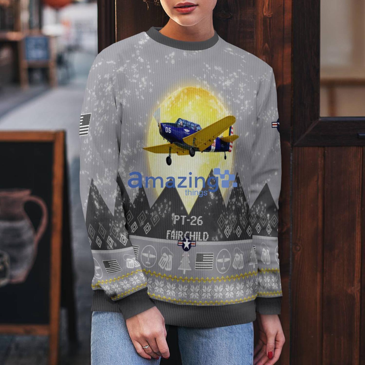 Fairchild PT 26 PT26 Aircraft Moonlight And Mountain Pattern Ugly Christmas Sweater Aircraft Lovers Christmas Gift image Fairchild PT-26 PT26 Aircraft Moonlight And Mountain Pattern Ugly Christmas Sweater Aircraft Lovers Christmas Gift Product Photo 5