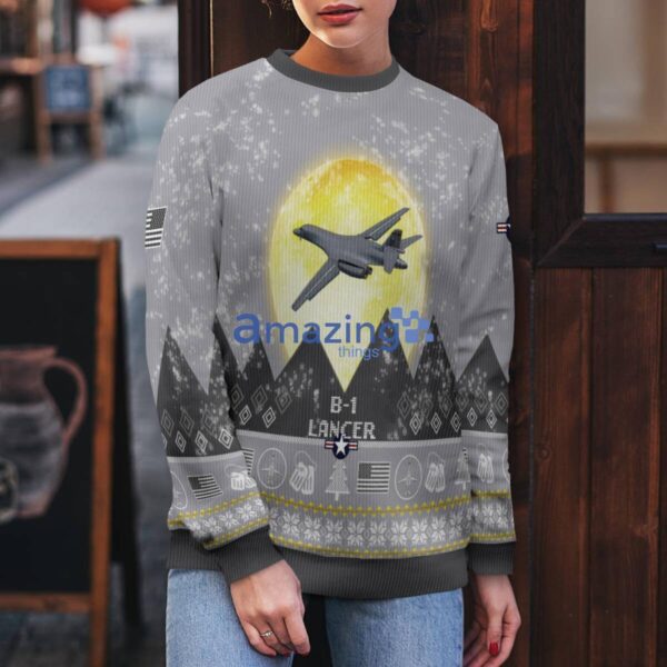 B-1 Lancer B1 Aircraft Moonlight And Mountain Pattern Ugly Christmas Sweater Aircraft Lovers Christmas Gift Product Photo 5