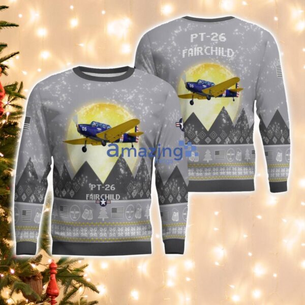 Fairchild PT-26 PT26 Aircraft Moonlight And Mountain Pattern Ugly Christmas Sweater Aircraft Lovers Christmas Gift Product Photo 1