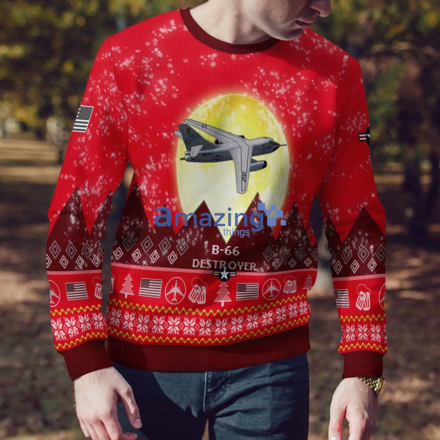 B 66 Destroyer B66 Aircraft Moonlight Red Color Ugly Christmas Sweater Christmas Gift image B-66 Destroyer B66 Aircraft Moonlight Red Color Ugly Christmas Sweater Christmas Gift Product Photo 4