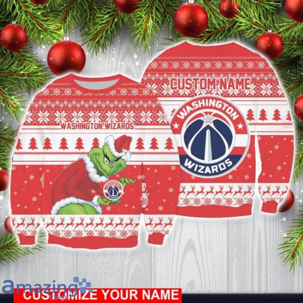 Washington Wizards Grinch With Logo Ugly Christmas Sweater Custom Name For Fans Product Photo 1