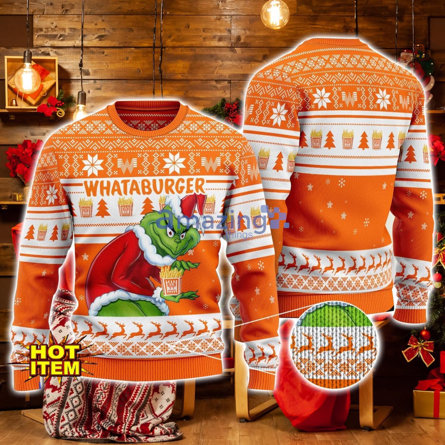 Whataburger Grinch Hug Logo Ugly Christmas Sweater Christmas Gift For Men And Women image Whataburger Grinch Hug Logo Ugly Christmas Sweater Christmas Gift For Men And Women Product Photo 1