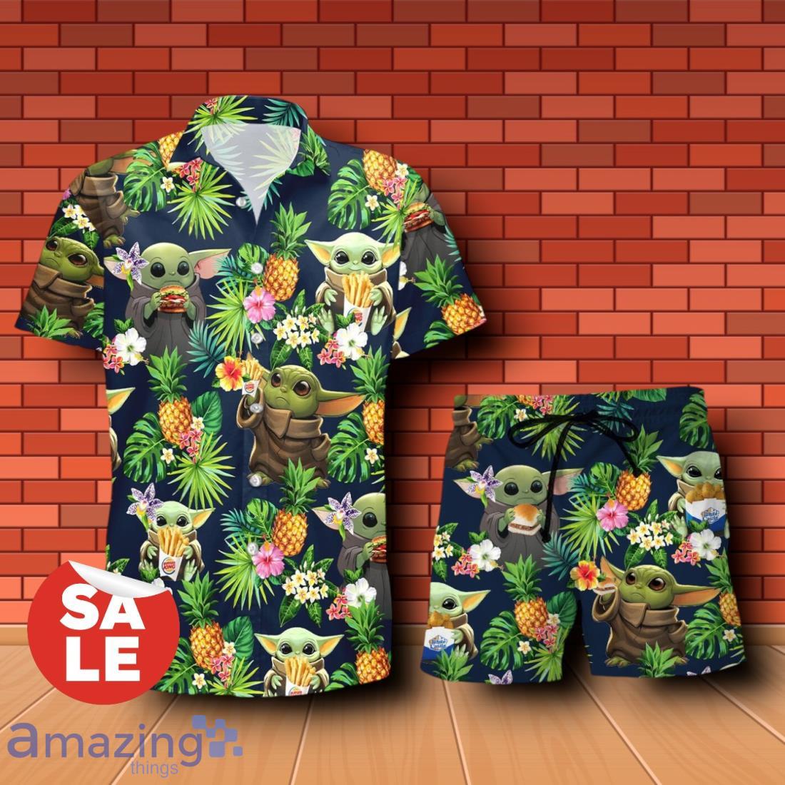 White Castle Baby Yoda Tropical Flowery Hawaiian Shirt & Short image White Castle Baby Yoda Tropical Flowery Hawaiian Shirt & Short Product Photo 1