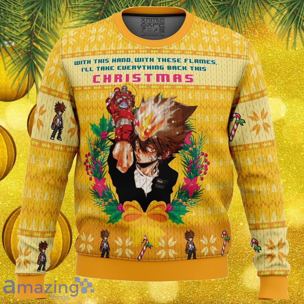 With This Hand, With These Flames Katekyo Hitman Reborn Ugly Christmas Sweater Gift For Men And Women image With This Hand, With These Flames Katekyo Hitman Reborn Ugly Christmas Sweater Gift For Men And Women Product Photo 1